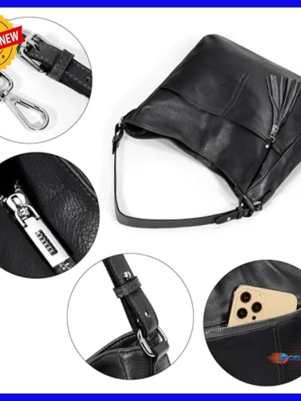 Genuine Leather Hobo Bag with Adjustable Straps and Multiple Pockets